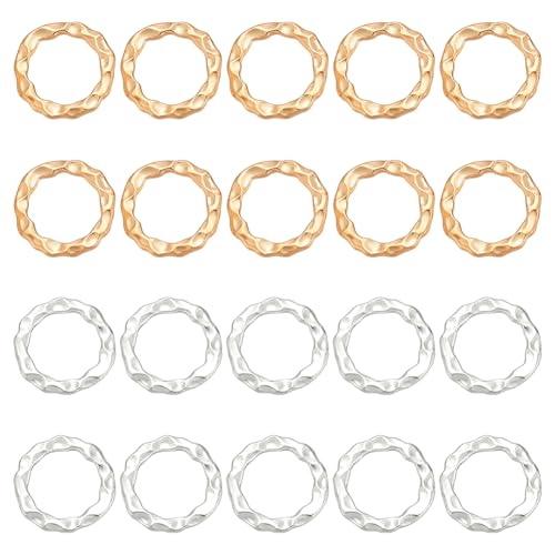 PH PandaHall 200PCS 17mm Hoop Earring Circle Charms, 2 Colors Alloy Hammered Circle Link Round Linking Rings Metal Circles Charms Links for DIY Earring Necklaces Bracelets Jewelry Making Supplies