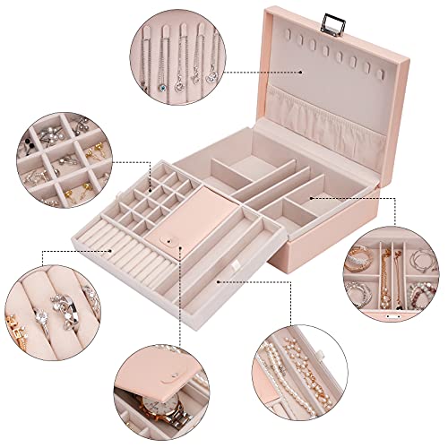 Jewelry Organizer Box Travel Jewelry Box Storage Organizer Case Earring Ring Necklace Box Large Travel Jewelry Case/PINK - color: Pink