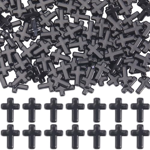 SUNNYCLUE 300Pcs Black Cross Beads Cross Bead Bulk Easter Charms Acrylic Crosses Opaque Small Chunky Crucifix Mini Spacer Loose Bead for Jewelry Making Beads Assortments DIY Necklace Bracelet Earrings - color: Black