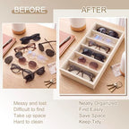 Juexica 4 Pcs Velvet Sunglasses Organizer Tray 6 Grid Sunglass Organizer Velvet Tray Stackable Glasses Display Case for Women Glasses Jewelry Display Watch (Beige PU) - color: Beige Pu