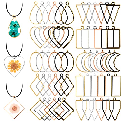 Oubaka 60Pcs Open Back Bezels Pendants,10 Styles Hollow Frame Pendants Casting Frame Pendant Open Back Bezel Pendant for Jewelry Findings,Earrings,Necklace,Bracelet,DIY Crafts(6 Colors) - color: 6 Colors;6 Styles