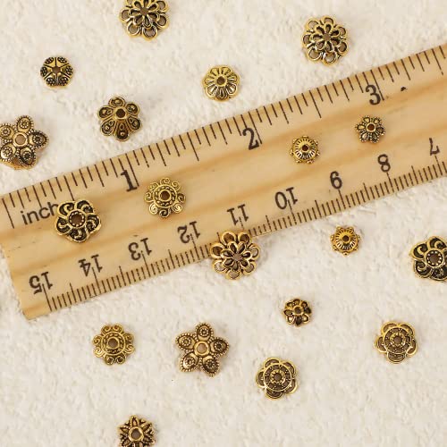 FEBSNOW Spacer Beads Caps, About 160Pcs Antique Gold Flower Beads Caps Bali Style Jewelry Making Metal Bead Caps for DIY Bracelet Necklace Earrings Making - color: Ancient Gold