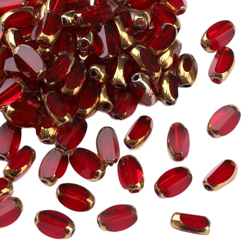 Glass Rice Beads Clear Wine Red 4x6mm 50pcs Faceted Oval Golden Edge Crystal Loose Beads for DIY Craft Jewelry Making - color: Clear Wine Red