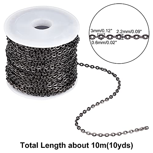 PH PandaHall 33 ft Necklace Chains 2.2mm Black Iron Cross Chains Link Flat O-Shaped Cable Chains Craft Jewelry Chain for DIY Necklace Bracelet Jewelry Making, 3x2.2x0.6mm - color: Black-3x2.2x0.6mm, size: 3x2.2x0.6mm