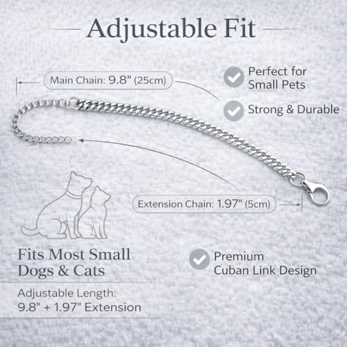 Silver Cat Chain Collar with Removable Bell,Adjustable Cuban Link Metal Necklace, Cute Pet Jewelry for Cats & Small Dogs