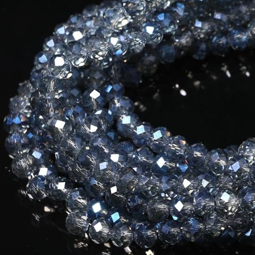 5 Strands 3mm Transparent AB Blue Color Half Plated Faceted Rondelle Beads, Songxi Glass Beads for Keychain Making Necklace Earring Jewelry Making for Gemstone DIY Craft Supplies - color: AB Blue Color, size: 3mm(5 Strands)