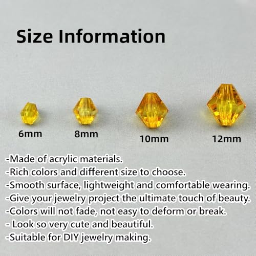 100pcs 12mm Acrylic Bicone Beads Faceted Acrylic Crystal Spacer Beads for Bracelet Necklace Earring Keychain Jewelry Making Crafts(Gold Yellow) - color: Gold Yellow, size: 12mm