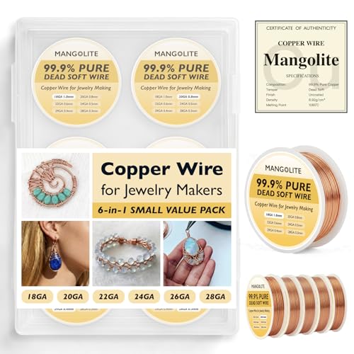 6-in-1 Jewelry Making Copper Wire Kit – Smart Value Pack with Polishing Cloth & COA – 99.9% Pure Bare Dead Soft & Skin Safe Copper Wire for Wrapping, Beading & Electroculture (18-28 Ga) - size: 18-28GA Small, style: Value Pack