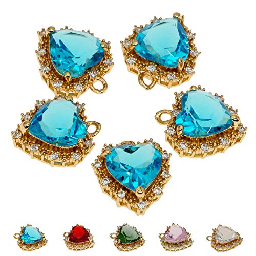 Crystal Zirconia Gold Plated Brass Charms for Jewelry Making Bracelet Necklace Earring Pendant Craft Supplies DIY Accessories - color: HeartA-Blue-5Pcs