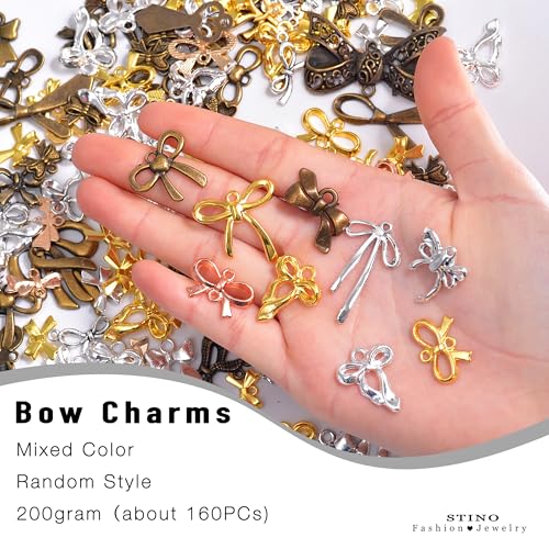 stino 100 Gram Metal Charms for Jewelry Making, Silver & Gold Plated, Bulk Pack for Bracelets, Necklaces, Crafts - color: Bow (Mixed Color 200gram)