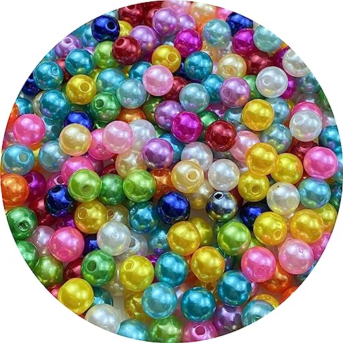Pinhoollgo 300pcs Pearl Beads 8mm Round Pearl Beads with Hole for DIY Bracelet Necklace Jewelry Making Supplies Handmade Craft(Mix Colors) - color: Mix Colors, size: 8mm/300pcs