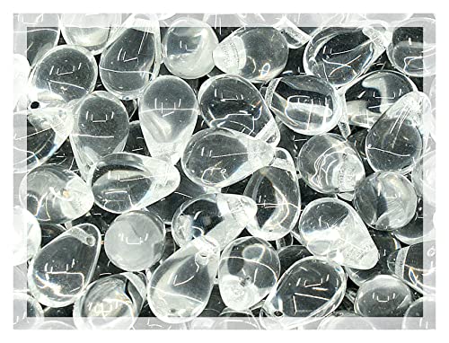 Czech 50-Piece Glass Beads, 6x9mm, Teardrop Transparent Crystal Clear - color: Crystal