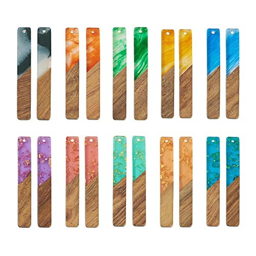 FASHEWELRY 20Pcs Resin Wood Earring Charms Rectangle Wooden Earring Blanks Bar Boho Charms for Jewelry Making Wooden Earring Pieces with Gold Foil - color: 0Rectangle-Mixed Color