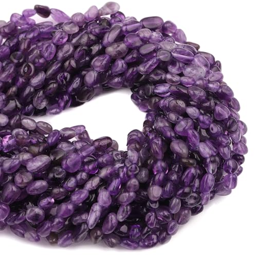 Natural Stone Beads 6-8mm Amethyst Oval Irregular Freeform Tumbled Loose Gemstone Beads for Jewelry Making 15 Inch Strand 50-55 Pcs - color: Amethyst-1 strand15”-approx. 55 beads