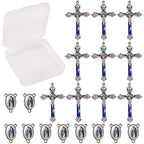 SUNNYCLUE 1 Box 20Pcs Easter Holiday Tibetan Style Rosary Cross and Center with Alloy Cross Pendants and Oval Chandelier Links for Rosary Beads Jewelry Necklace Making Supplies - color: 20pcs Double Sided Blue Themed Cross Charms and Linking Connectors