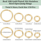 Beebeecraft 1 Box 600Pcs 4/5/6/8mm Open Jump Rings 18K Gold Plated Stainless Steel Single Loop Jump Ring Round Connector Rings for Bracelet Necklace Jewellery Making - color: Gold
