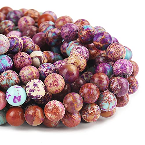 70PCS Natural 8MM Healing Gemstone Colorful Imperial Jasper Energy Stone Round Loose Beads, Semi-Precious Crystal Beads with Free Elastic String for Jewelry Making DIY - color: Colorful Imperial Jasper