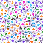 800Pcs Square Heart Beads, 6X6mm White and Colorful Heart Beads for Friendship Bracelets Making - color: Colorful Heart White Beads