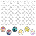 100 Pcs Round Open Bezel Pendants, 31x27mm Open Bezels for Resin Jewelry Making, Alloy Hollow Frames Silver Round Open Bezels for DIY Crafts, Keychain, Necklace, Earring Findings