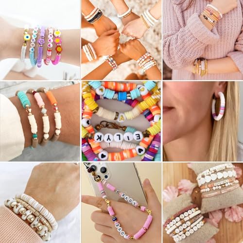 4000pcs Pink Clay Beads Bracelet Making Kit, 6mm Flat Round Polymer Spacer Heishi Beads for Jewelry Making 4000 (Pink) - color: Pink