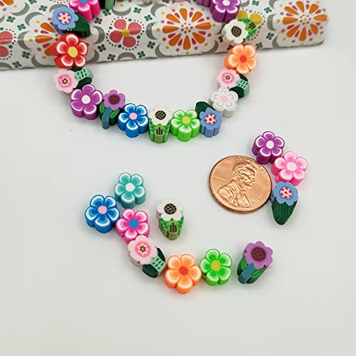 200pcs Flower Polymer Clay Beads, Mixed Flowers Charm Spacer Beads for DIY Bracelet Necklace Jewelry Making - color: Flower