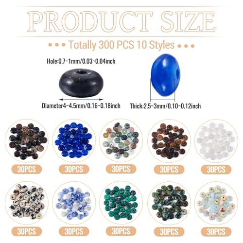 Beadthoven 300pcs 4mm Mixed Gemstone Rondelle Beads 10 Styles Flat Round Disk Abacus Natural Stone Beads Spacers Smooth Energy Healing Crystal Spacers for DIY Jewelry Making Bracelets Necklace - color: Rondelle-Mix, size: 4mm