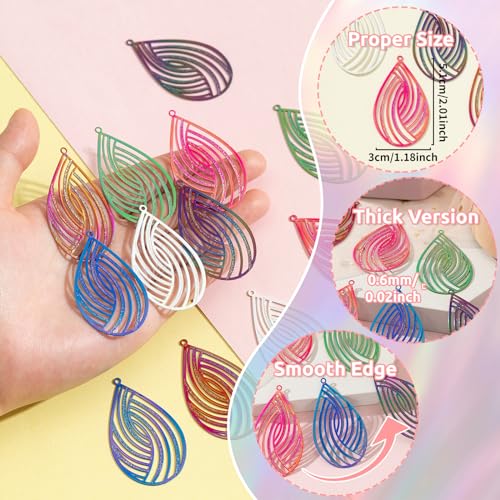 Dazzling Colorful Filigree Charms Hollow Out Multicolor Geometric Filigree Pendants for DIY Jewelry Making Earrings Necklaces Components - color: Waterdrop-1