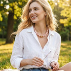 Mchic Colorful Beaded Choker Necklace for Women: Boho Large Square Acrylic Beaded Necklace Stainless Steel Adjustable Surfer Beach Strand Necklaces Summer Handmade Jewelry Gift for Women - color: Beige