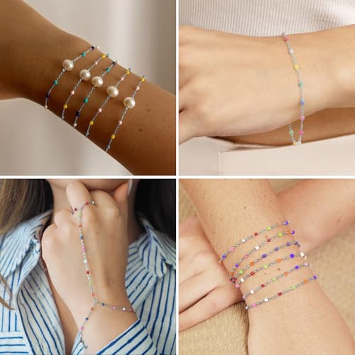 33 Feet Stainless Steel Enamel Chains Bulk, 2mm 304 Stainless Steel Colorful Enamel Beaded Cable Link Chain Roll Spool for Jewelry Making - color: Stainless Steel Colorful Beads