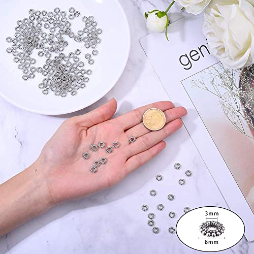 PH PandaHall 200pcs Large Hole Spacer Beads Tibetan Alloy Antique Silver Donut Rondelle Jewelry Spacers for Bracelet Jewelry Making, 8x2mm, Hole: 3mm - color: Donut Antique Silver - 200pcs, size: 8mm