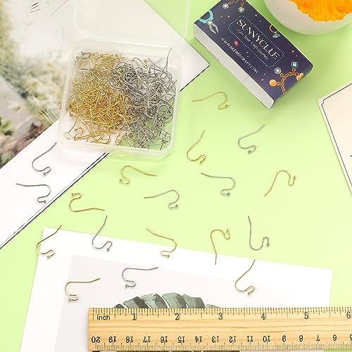 SUNNYCLUE 1 Box 160Pcs Stainless Steel Earring Hooks Real 18K Gold Plated Fish Hook Earring Wires Hypoallergenic Ear Wires French Hooks Earrings Components Findings for Jewelry Making Replacement Kit - color: 160pcs 18k Gold Plated & Stainless Steel Earri