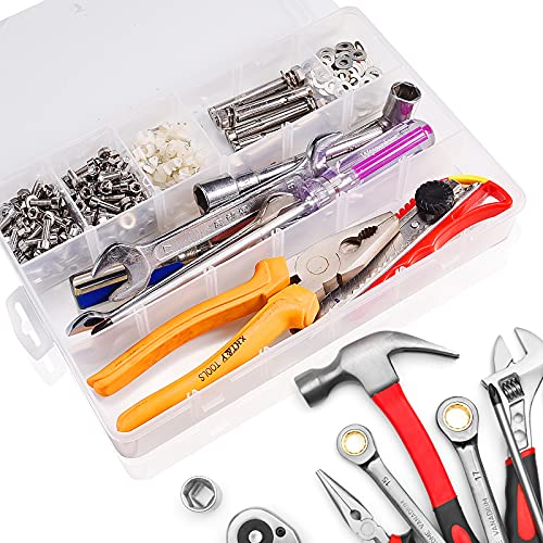 Exptolii 18 Grids Plastic Organizer Box with Dividers, Clear Compartment Container Storage for Beads Crafts Jewelry Fishing Tackles, Size 7.9 x 6.2 x 1.2 in - size: 1x 18 Grids