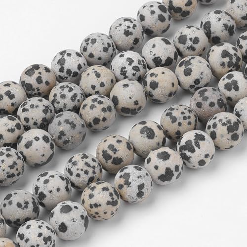31Pcs Frosted Natural Dalmatian Jasper Beads 12mm Gemstone Beads Round Stone Loose Bead for DIY Bracelets Necklace Earrings Jewelry Making - color: Natural Dalmatian Jasper, size: 12mm