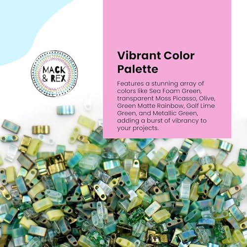 Mack and Rex Tila Bead Mixes (Meadow) – Half Tila Beads – Includes Sea Foam Green, Transparent Moss Picasso, Olive, Green Matte Rainbow, Two Golf Lime Green Shades, and Metallic Green - color: Meadow, size: 10 Gram Bag