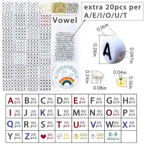 MIIIM 1920 Pcs Pony Beads Letters for Bracelets Making, Vowel-Rich Alphabet Kit with Minimized Rare Characters, 4x7mm Round Letter Beads, Numbers (White and Black) - color: Round White and Black