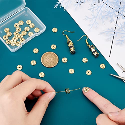 PH PandaHall 18K Gold Plated Spacer Beads, 50pcs Flat Round Loose Beads Brass Wavy Disc Beads for DIY Bracelets Necklaces Earrings Jewelry Making Craft Making, 8mm in Diameter - color: 18k Gold