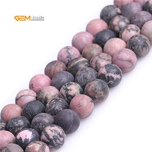 GEM-Inside 8mm Natural Stone Black Rhodonite Frosted Matte Unpolished Round Beads for Jewelry Making Strand 15 inch - color: Black Rhodonite, size: 8mm