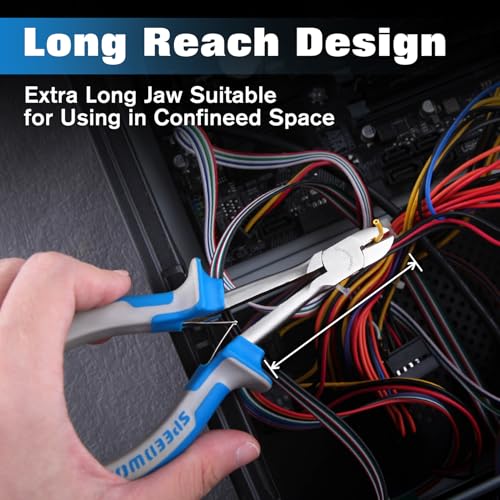 SPEEDWOX Long Reach Diagonal Pliers 6 Inches Mini Fine Wire Cutting Plier Slim Plastic Nippers Precision Side Cutting Micro Wire Cutters for Hard to Reach Narrow Spaces High Leverage Reduce Efforts - style: Diagonal Pliers