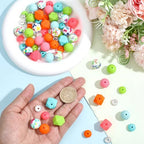1 Box 97PCS Silicone Beads Kit Focal Round Hexagon Rondelle Rhinestone Assorted Pink Orange Green Spacer Loose Bead Charm Bulk for Jewelry Making Necklace Bracelet Keychain Diy Craft Supply