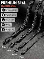 FaithHeart Mens Black/Silver/Gold Stainless Steel Flat Box Link Chain Necklace, Stylish 2/4/6/8mm Width Box Chains Necklaces for Men Non Tarnish Hip Hop Chain Jewelry Gifts,14"-30" Length - color: 2mm Width-Black, size: 14 Inches Length