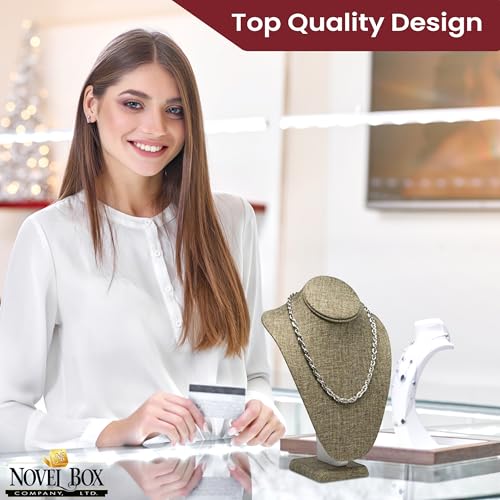 Novel Box Burlap Stand Jewelry Necklace Display 7.5x4x11 Inches - Freestanding Travel Necklace Holder Stand - Necklace Mannequin Organizer Stands - Necklace Displays Large - color: Burlap, size: Large