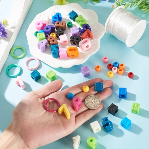 Cheriswelry Acrylic Beads Kit for Bracelet Keychain Cube Letter Beads 0-9 Number Bead Round Loose Spacer with Spring O Rings Beading Thread 19.5-21.5mm for DIY Necklace European Jewelry Making 76Pcs - color: Mixed Color*5
