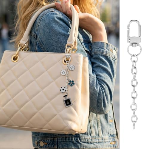 Hzopcw 20pcs Silver Keychain Making Kit, Key Ring Swivel Snap Hook Chains, Alloy Extender Keychain Bag Charm Kits for DIY Crafts Jewelry Making Handbag Purses- D Style - color: Silver-20pcs-D Style