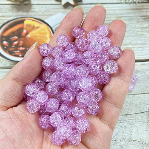 100pcs Crackle Glass Beads 10mm Round Crystal Glass Spacer Crafts Beads for Jewelry Making Necklace Bracelet Earrings DIY Crafts(Purple) - color: Purple, size: 10mm
