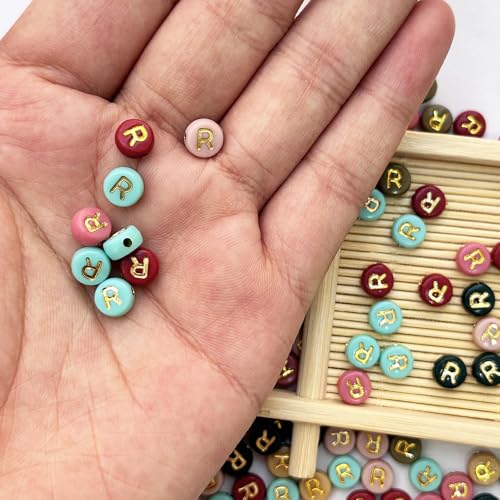 200PCS Round Letter Beads,4x7mm Color Acrylic Alphabet Beads R Beads with Letters for Bracelet Making Necklace Keychain Jewelry DIY (Letter R) - color: Letter R