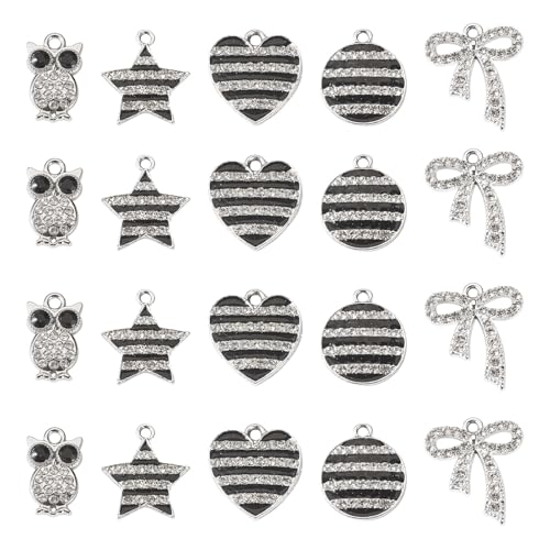 Craftdady Crystal Rhinestone Pendants Butterfly Heart Rhombus Bowknot Earring Charms Alloy Enamel Metal Pendants Light Gold Bracelet Charms for DIY Craft Necklace Jewelry Making - color: Platinum 5 Styles