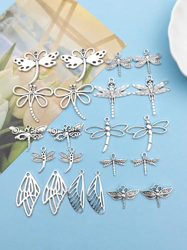 Youdiyla 110PCS Ancient Silver Dragonfly Series Pendant Jewelry Making DIY Keychain Earrings Pendant Various Design Charms for Jewelry Making Bracelets Necklace (SN11) - color: SN11