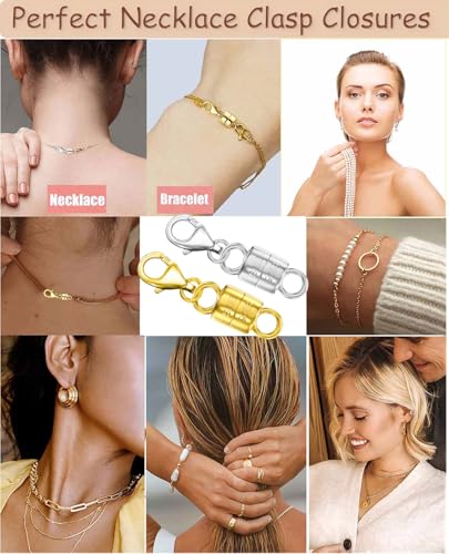 Dailyacc 925 Silver Lobster Magnetic Necklace Clasps and Closures Safety Sterling Silver with 14K Gold Jewelry Converters for Bracelets Chain Extender - color: 2pcs 1S + 1Gold