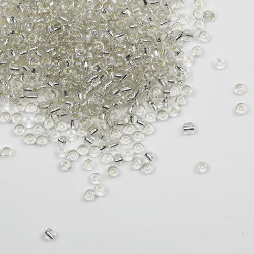 Transparent Silver Lined Beads Size 6/0 Crafts Glass Seed Beads 4mm for Jewelry Making (Total About 100g About 1200pcs) - color: Transparent with Silver Lined, size: 4mm