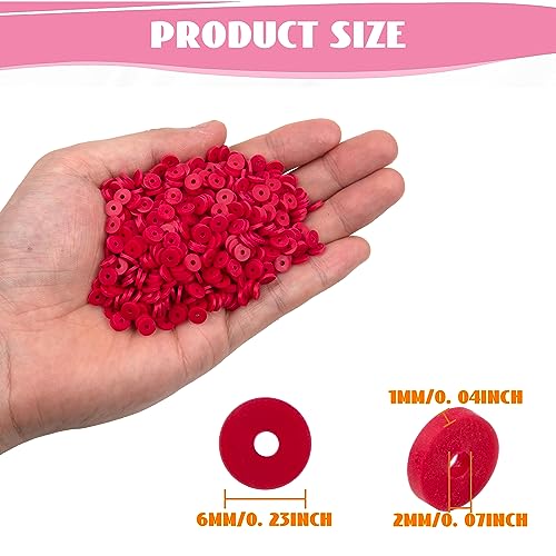 2000Pcs White Clay Beads Polymer Clay Spacer Beads Flat Beads 6mm Round Heishi Vinyl Beads for DIY Craft Gift Adults Bracelets Necklace Jewelry Making Earring Accessories (Red) - color: Red